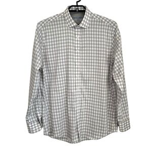 Twillory Mens Tailored Fit Performance Plaid Button Up Shirt Sz 17.5/36-37 Gray